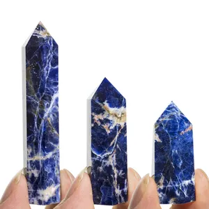 40-80mm batu penyembuhan kristal pembuluh biru alami titik heksagonal batu energi Mineral Obelisk kolom dekorasi ruang kerajinan