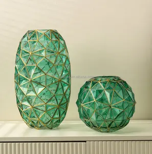Creative Vase Ornament Artificial Handmade Good Quality Glass Crafts Green Gray Irregular Vase Models For Home Decor Ornament