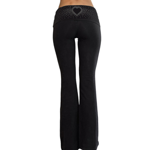 Pantalones Acampanados con Pedrería en Forma de Corazón Estilo Y2K para Mujer, Cintura Alta, Ajustados, Elásticos, Estilo Campana, Ropa de Calle Sexy, Pantalones Largos - Product Image 4