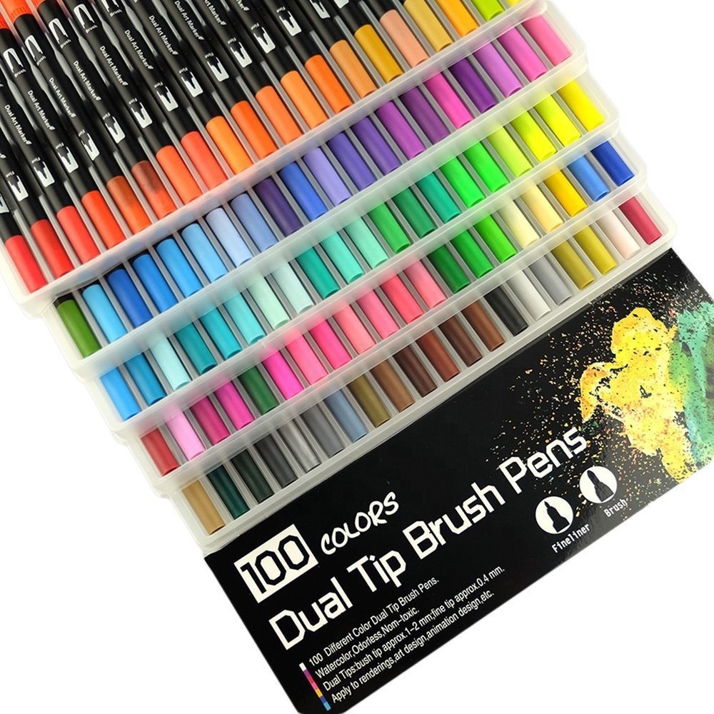 Set of 10/12/24  markers drawing coloring brush pens sets