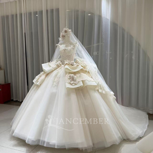 Lsoy060 Luxury Ivory 3D Rose Ruffled <b>Wedding</b> Dress Beaded Bodice Tulle Ball Gown Veil Bridal Made To Measure Jancember - Product Image 2