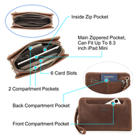 Contact's Vintage Full Grain Oil Bead Leather Clutch Bag Heren Anti-diefstal polsbandje met ritssluiting-combinatieslot Multi-pocket