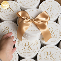 Boîte en papier haut de gamme vide, ronde, rigide, en velours laminé, pour mariage, personnalisée avec gaufrage à chaud doré et ruban champagne, idéale pour offrir en cadeau