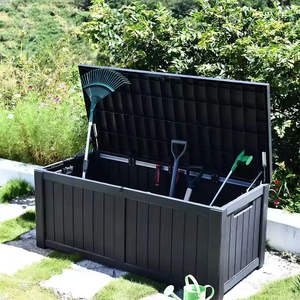 Caja de almacenamiento impermeable para exteriores de 450L/119Gal, banco con textura de madera de resina plástica con tapa bloqueable para almacenamiento al aire libre - Product Image 1