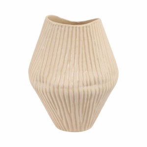 Vaso in ceramica asimmetrico con texture a coste per l'arredamento del soggiorno, vaso moderno per fiori per la casa e la camera da letto - Product Image 1