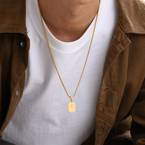 MECYLIFE Anlaufgeschützter Modeschmuck: Rechteckiger Anhänger mit Palmenmotiv für Herren, 18K vergoldet, wasserdicht - Product Image 3