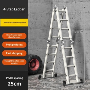 <span class=keywords><strong>Escalera</strong></span> de Ingeniería Multifuncional <span class=keywords><strong>Plegable</strong></span> en Cuatro Secciones con Tubos de Acero al Carbono Reforzados, Diseño <span class=keywords><strong>Plegable</strong></span> Antideslizante, Capacidad de Carga de 150 kg - Product Image 6