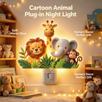 Veilleuse LED en plastique OEM d'usine, animaux de la forêt, rotative à 360°, lumière douce et chaude, décoration de chambre d'enfant, style dessin animé