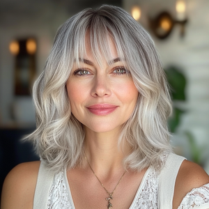 Perruque courte bob synthétique résistante à la chaleur, <span class=keywords><strong>dégradé</strong></span> brun à <span class=keywords><strong>blond</strong></span> 613, avec frange, dentelle transparente SM030 - Product Image 2