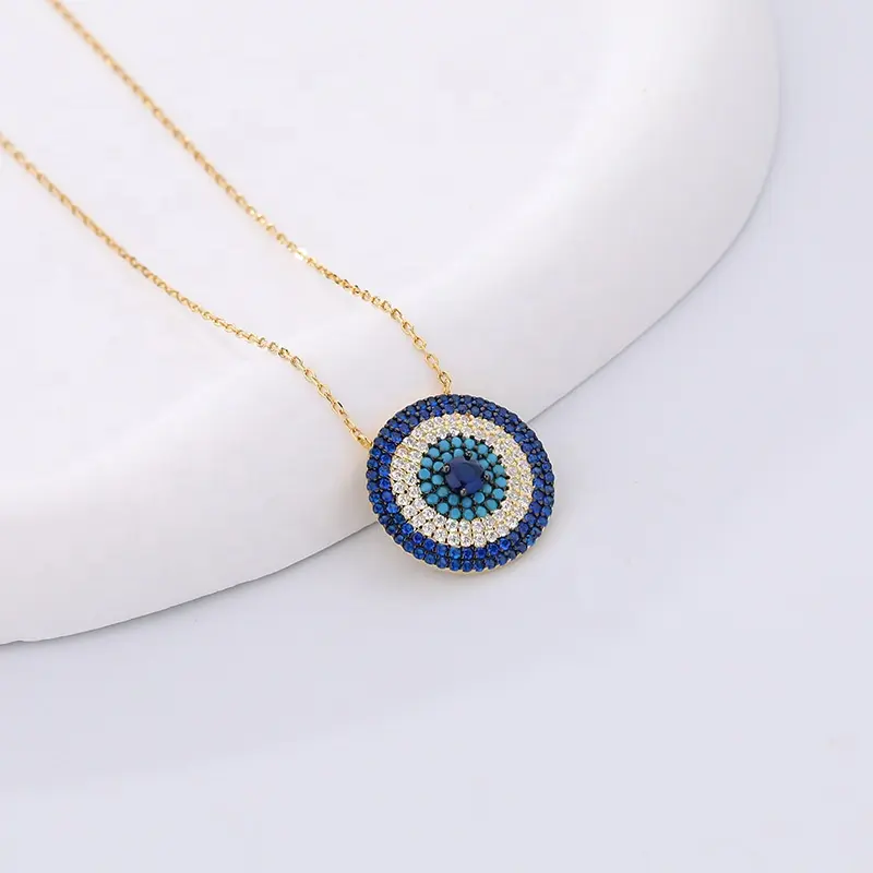 Argento pregiato Micro pavé zircone gioiello turco diamante blu CZ ebileye ciondoli turchese collane occhi blu per le donne