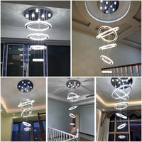 Luminaire suspendu moderne à anneau simple Grand escalier Décoration de maison d'hôtel Plafonnier circulaire en cristal de luxe Lampe de lustre à led