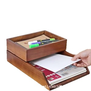 Caja de almacenamiento de madera para escritorio, caja de almacenamiento de documentos, caja de almacenamiento de doble capa para cuadernos y folletos. - Product Image 2