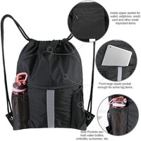 Sac à dos à cordon personnalisé avec logo, compartiment à chaussures, très grande capacité, noir, pour le sport et les activités de plein air