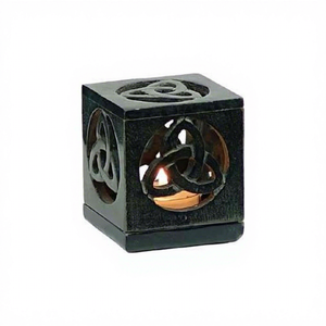 Portavelas Cuadrado de Piedra Jabonosa Negra Hecho a Mano para Decoración del Hogar y Navidad - Product Image 1