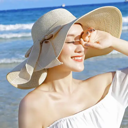Bonnet de protection solaire, chapeau à larges bords, en paille, style décontracté, pour femme, idéal pour l'été