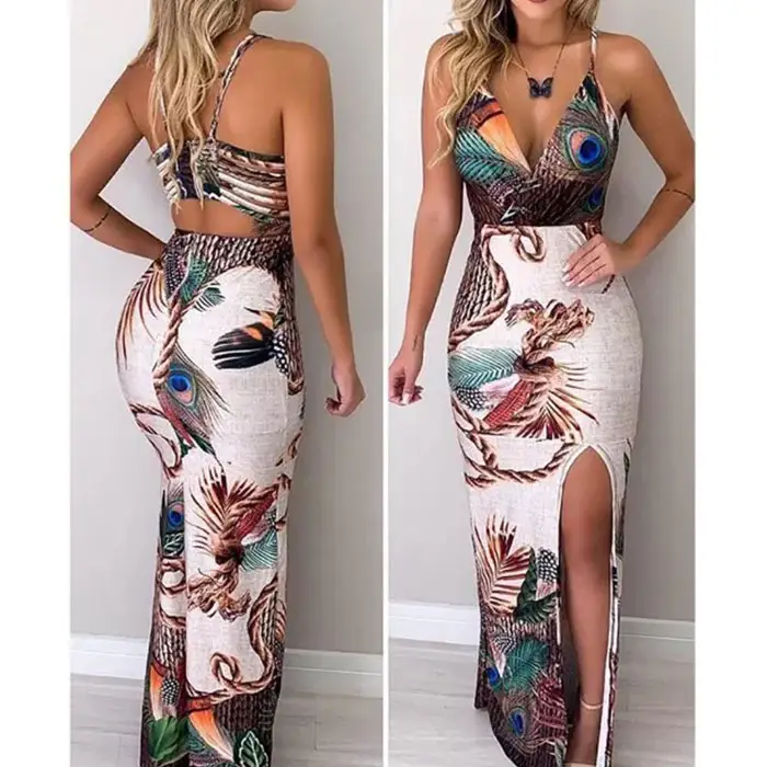 2023 Bán Buôn Phụ Nữ Trang Phục Phụ Nữ Dài Halter Maxi Dress Người Phụ Nữ Bodycon Ăn Mặc Giản Dị Bohemian Maxi Dress Phụ Nữ