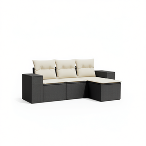 Ensemble de canapés de jardin noir et crème, meubles en rotin d'extérieur avec coussins en mousse haute densité, design contemporain imperméable - Product Image 1