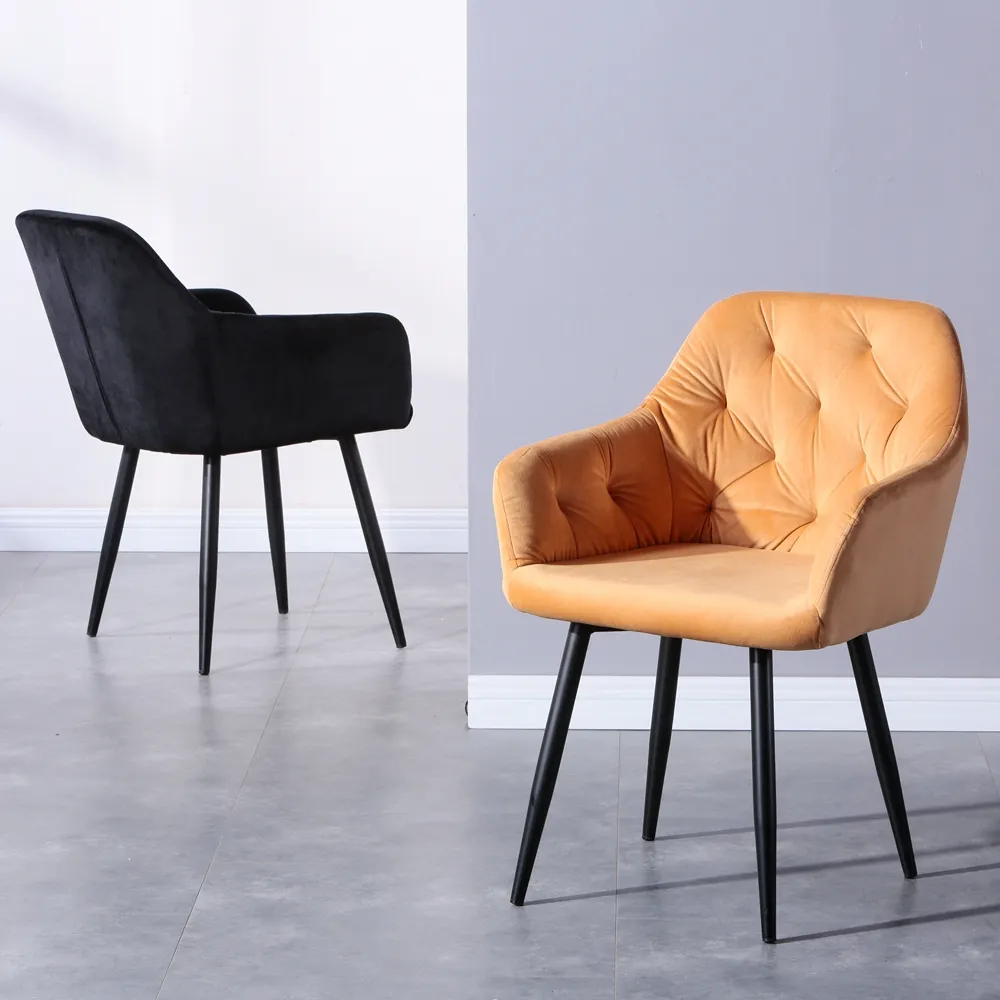 लक्जरी नॉर्डिक डिजाइन खाने के फर्नीचर sillas धातु पैर भोजन कक्ष रेस्टोरेंट असबाब कपड़े के लिए आधुनिक मखमल खाने की कुर्सियों