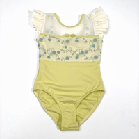 Justaucorps de ballet pour filles en nylon et élasthanne, à manches volantées, broderie florale colorée