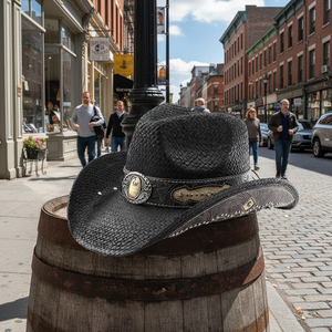 Chapeau de cowboy en paille de papier, style américain, façon Cattleman, à large bord façonnable, style Sombrero Western avec cornes, unisexe, pour voyage et pêche, dessiné à la main - Product Image 2