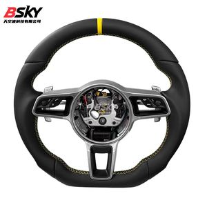 Volante Sportivo in Pelle Nappa Premium con Indicatore Giallo per <span class=keywords><strong>Porsche</strong></span> Macan Panamera 911 718 <span class=keywords><strong>918</strong></span> <span class=keywords><strong>Spyder</strong></span>, Aggiornamento da Vecchio a Nuovo - Product Image 1