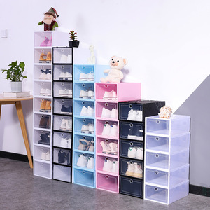 Foldable transparent shoe box plastic storage drop front sneakers clear stackable organizer pp storage shoe box