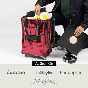 Sac de transport et de courses pliable en polyester noir réutilisable avec logo personnalisé, à roulettes, capacité 66 lb - Product Image 5