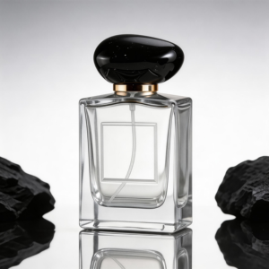 Botella de Perfume de Vidrio Transparente Irregular de Lujo de 30 ml, 50 ml, 100 ml, Recargable, con Pulverizador, Tapa de Piedra Negra y Anillo Dorado - Product Image 3
