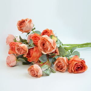 Fleur artificielle en rose, rose à bord brûlé, bouquet de 3 têtes, fleur artificielle d'intérieur, vente en gros de fleurs artificielles, rose au toucher réel - Product Image 5