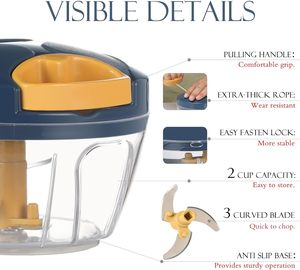 Picadora de alimentos Manual gris de 550ml, cortador de frutas y verduras sin BPA, cuerda de mano, cebollas y nueces, Material seguro para uso doméstico - Product Image 3