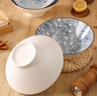 Bol à nouilles en céramique de qualité supérieure de 8 "tampon de fil en relief en relief imprimé motifs japonais bol à soupe en porcelaine bol Ramen