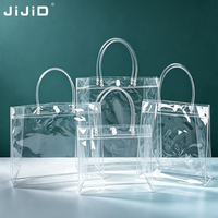 JIJID Transparente PVC-Tragetasche mit individuellem Logo, wasserdichte, wiederverwendbare Einkaufstaschen für Geschenkverpackungen im Einzelhandel
