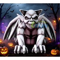 Décoration d'Halloween effrayante : Grand ballon gonflable monstre gargoyle en pierre grise, chauve-souris vampire pour exposition maison hantée