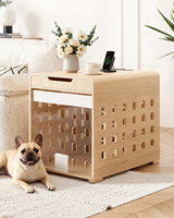 Mueble Moderno para Perros con Estación de Carga, Jaula Interior Mediana con Puerta Acrílica Oculta, Mesa Auxiliar para Mascotas