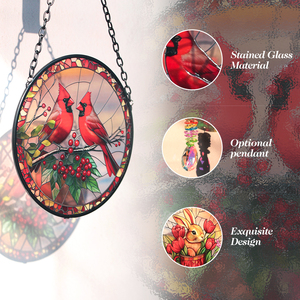 Metal Chain Christmas Ornaments for <b>Tree</b> Decorations Glass Suncatcher for Window with Northern Cardinal - Product Image 2