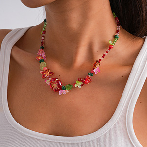 Kalung Manik Kupu-kupu Akrilik <span class=keywords><strong>Retro</strong></span>, Aksesoris Rantai Lintas Batas, Kalung Resin Bunga untuk Wanita - Product Image 3
