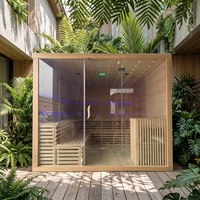 Cápsula de Sauna de Vapor Seco por Infrarrojos de Madera de Cedro Rojo Canadiense con Panel de Control Computarizado y Ventanas Transom, Modelo HOT 5
