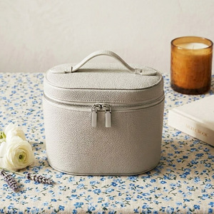 Grey Littch Pattern PU Leather Eco-Friendly Water Resistant <b>Makeup</b> Bag Cylindrical Travel for <b>Case</b> Large Capacity Cosmetic - Product Image 1