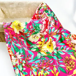 핫 세일 밝은 색상의 꽃 인쇄 30 대 슬러브 레이온 짠 포플린 직물 드레스