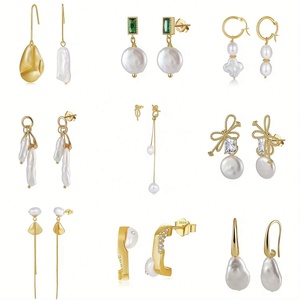 เครื่องประดับสั่งทำ ชุบทอง 18K เงินแท้ 925 ประดับมุกน้ำจืดแท้ ต่างหูแบบห้อยสำหรับผู้หญิงและเด็กผู้หญิง - Product Image 1