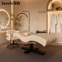 Nouveau Lit de Luxe en Polaire d'Agneau avec Tête de Lit Réglable et Base Hydraulique Dorée pour Salons de Beauté
