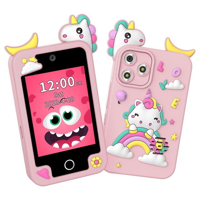 Kids Game Phones Educational Toy Kids Camera Dual Camera Music Puzzle Games Sleep Stories Mini Phone with Lanyard Silicone case