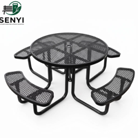 Table de pique-nique ronde extensible en métal pour extérieur, ensemble de mobilier de jardin, table basse d'extérieur en acier avec