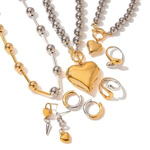 Yueli Heart <b>Necklace</b> <b>Ring</b> Earrings Set Stainless Steel Unisex Gift Jewelry - Product Image 5