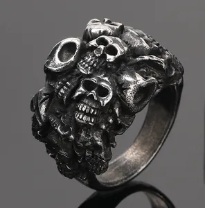 2024 wholesale custom special design antique silver grey stainless steel infinite skull skeleton rings for men