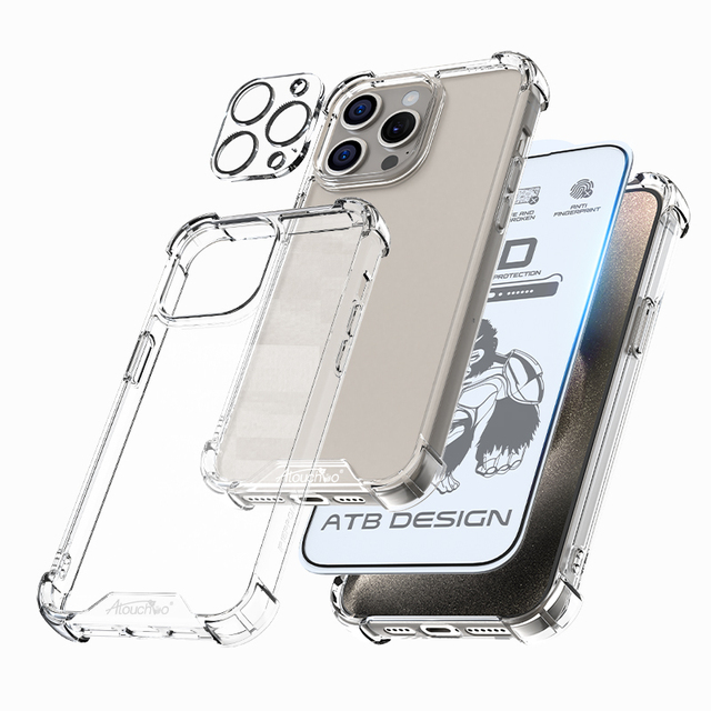 Atouchbo 4 in 1 Phone Accessories Set for iPhone iphone 15 14 13 Pro Max Case with Screen Protector