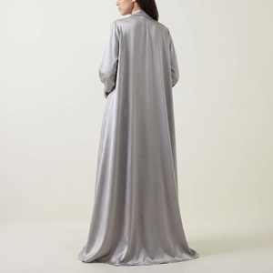 Custom Silver Satin <b>Abaya</b> Fashionable Unique Custom Nida Satin Linen <b>Abaya</b> for Muslim Women - Product Image 2