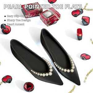 Escarpins français à bout pointu pour femmes, chaussures plates à enfiler, couleur unie, printemps, automne, été, mode, soirée, grandes tailles, chaussures à talons hauts pour femmes - Product Image 2