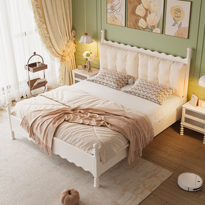 Upholstered Bed 1.5M Single 1.8M Double <b>White</b> French Cream Style Master Bedroom Furniture - Product Image 2