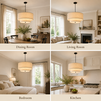 Lustre suspendu à tambour unique, design moderne, abat-jour en tissu à étages, OEM personnalisé, beige, haute luminosité, réglable